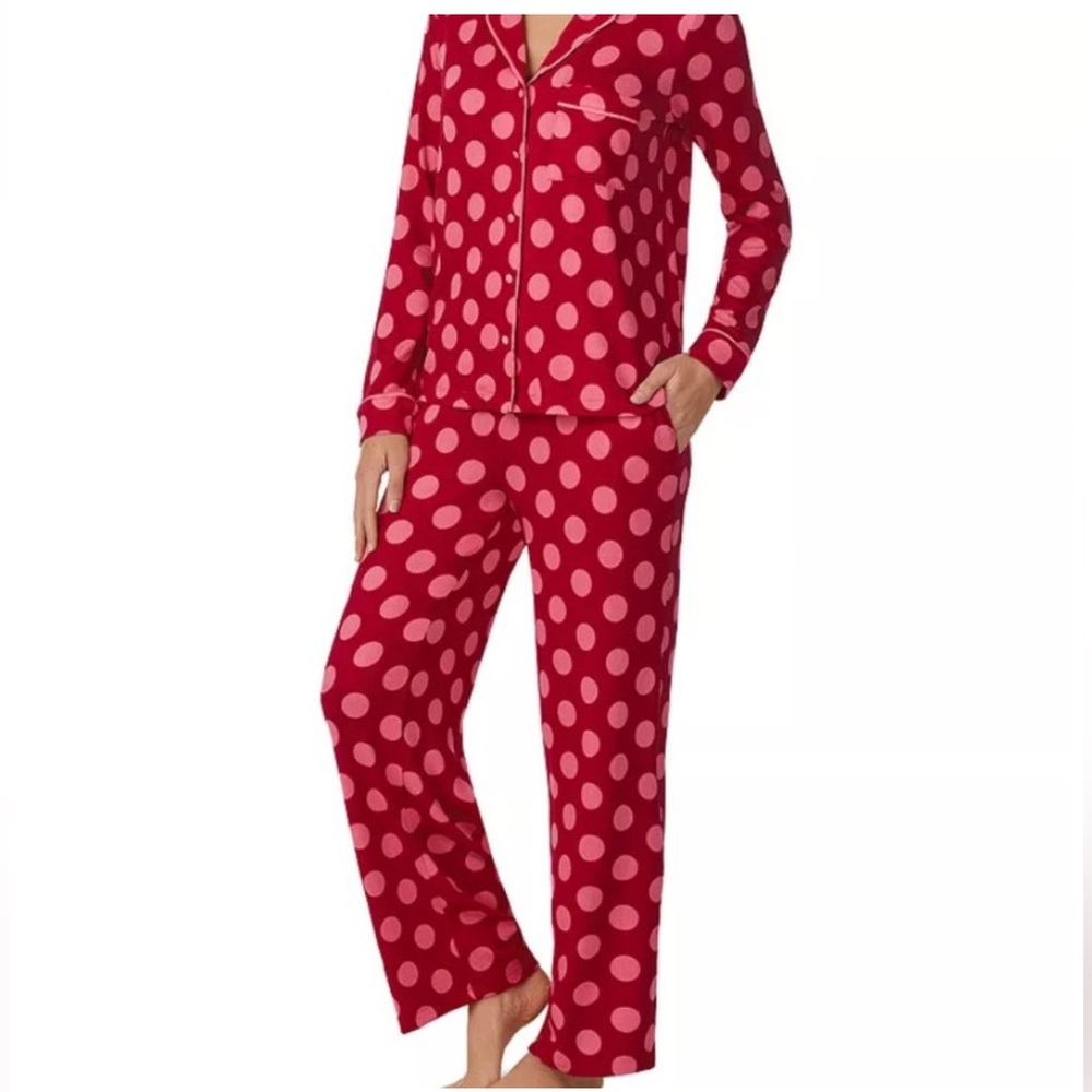 KATE SPADE fuchsia Rose Red Pink Polka Dot Pajamas Pj Set Size Medium Brand New